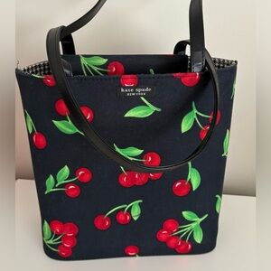 kate spade Navy Cherry Print Tote with Black Straps new unused